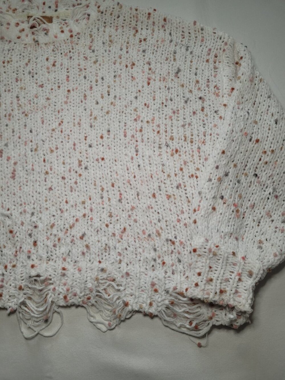 POL Distressed Confetti Sweater Cream Boho Oversized Crop Knit Medium - Picture 2 of 11